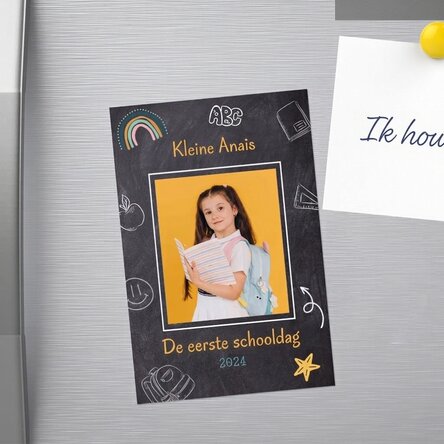 Magnet van 10 x 15 cm, gepersonaliseerd met een foto en tekst - School