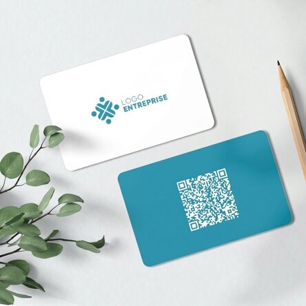 Carte de visite en aluminium personnalisée recto-verso avec code QR et logo - Coordonnées
