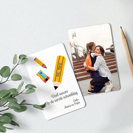 Gepersonaliseerde aluminiumkaart, voor- en achterkant, met een boodschap en een foto - Good Luck