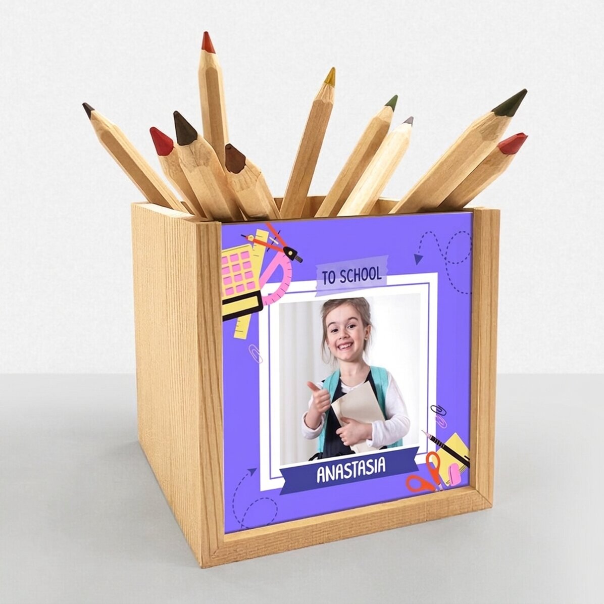 Gepersonaliseerde potloodhouder met foto en tekst - Terug naar school