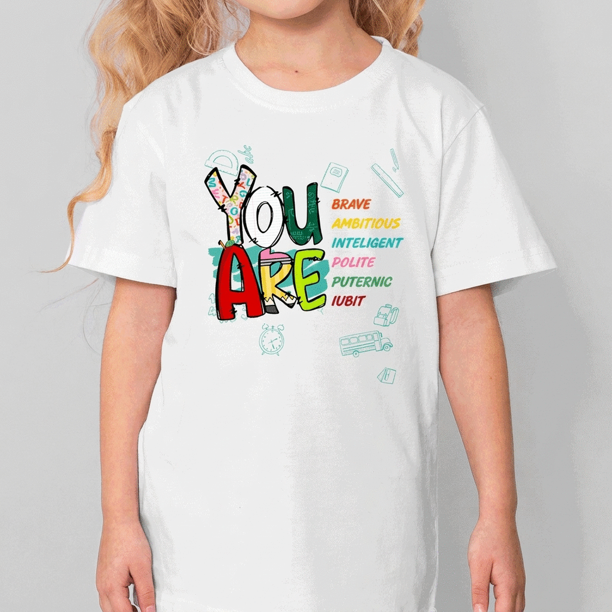 Katoenen T-shirt voor kinderen, gepersonaliseerd voor school, met een bemoedigende tekst - Jij bent 