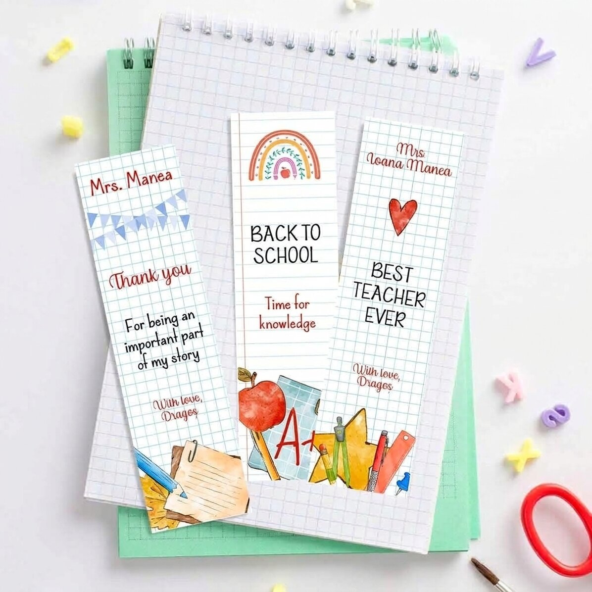 Lot de 3 marque-pages personnalisés avec message - Teacher