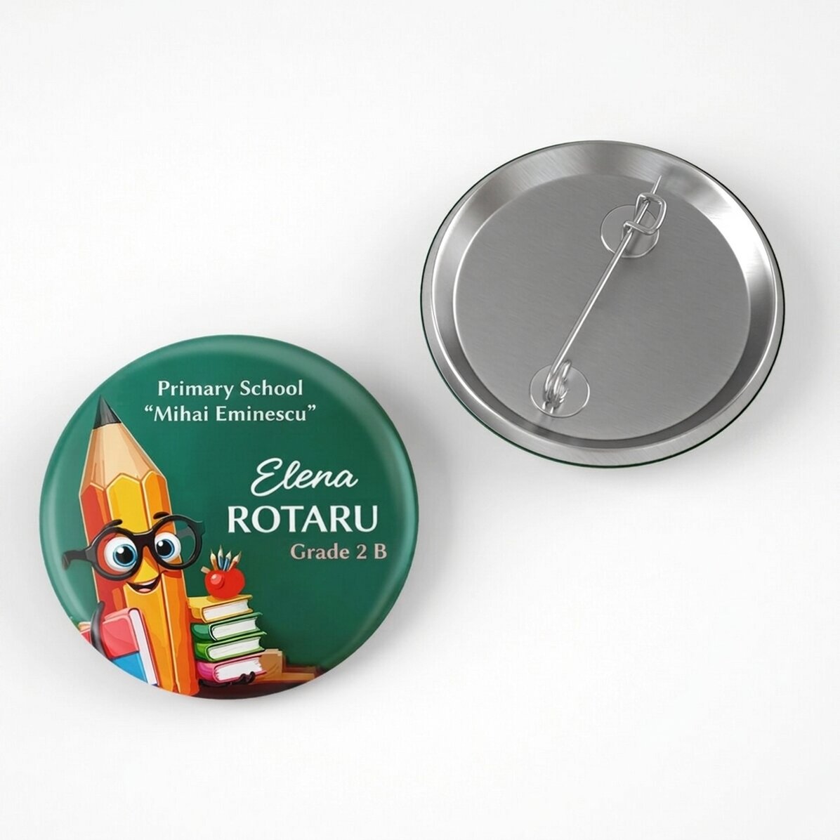 Gepersonaliseerde button met boodschap - School