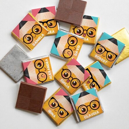 Set van 10 gepersonaliseerde minichocolade met naam voor het begin van het schooljaar - Potloden