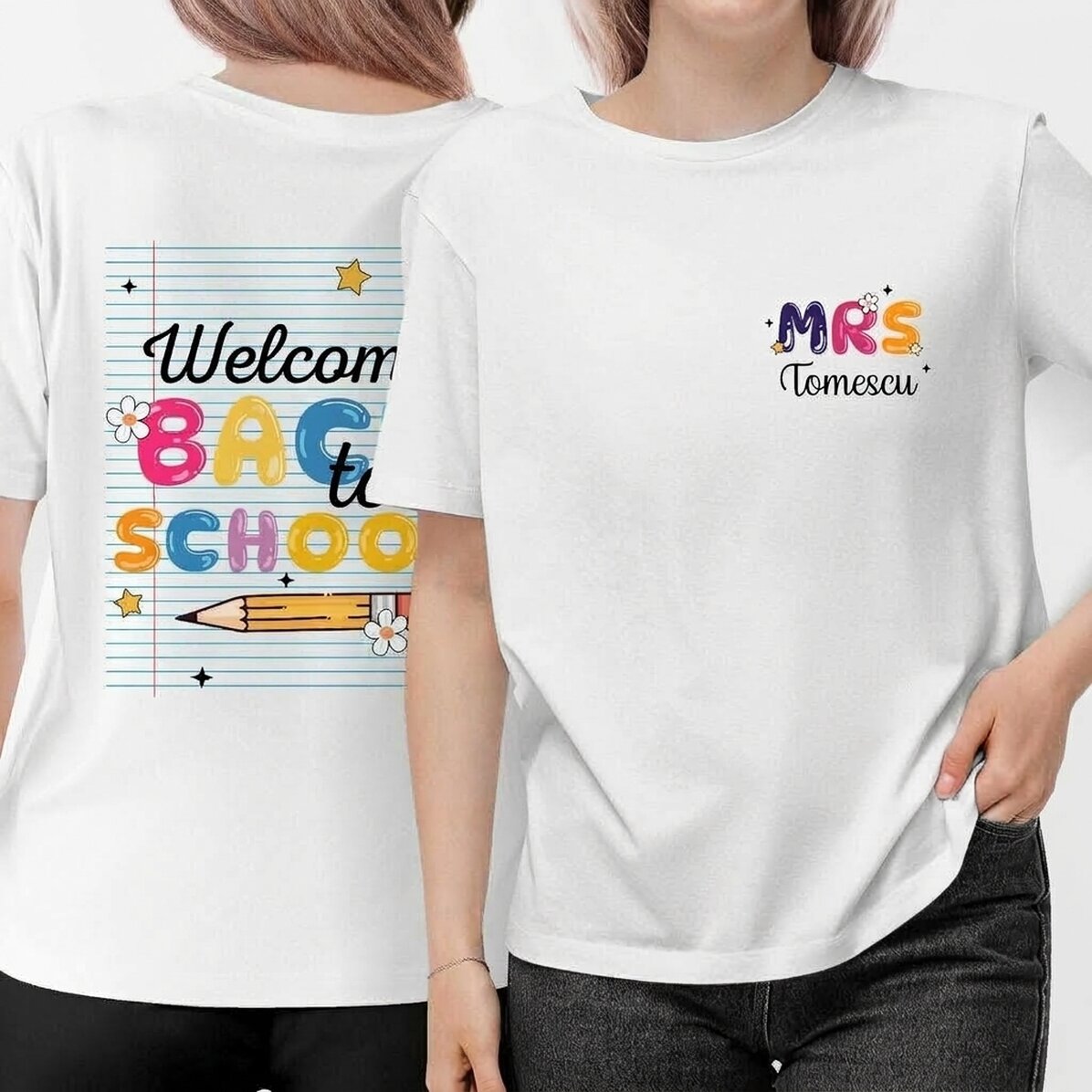 Gepersonaliseerd katoenen T-shirt voor meisjes – voor- en achterkant – Back to school
