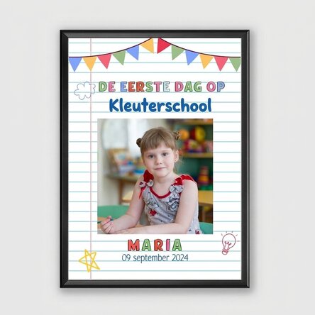 Gepersonaliseerd schilderij met tekst en 1 foto - De eerste dag op de kleuterschool