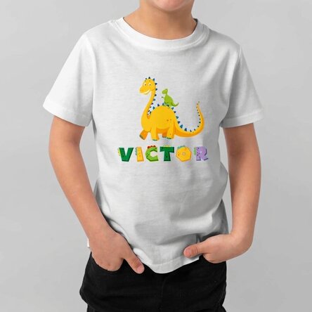 T-shirt en coton pour enfants personnalisé avec un texte - Dino