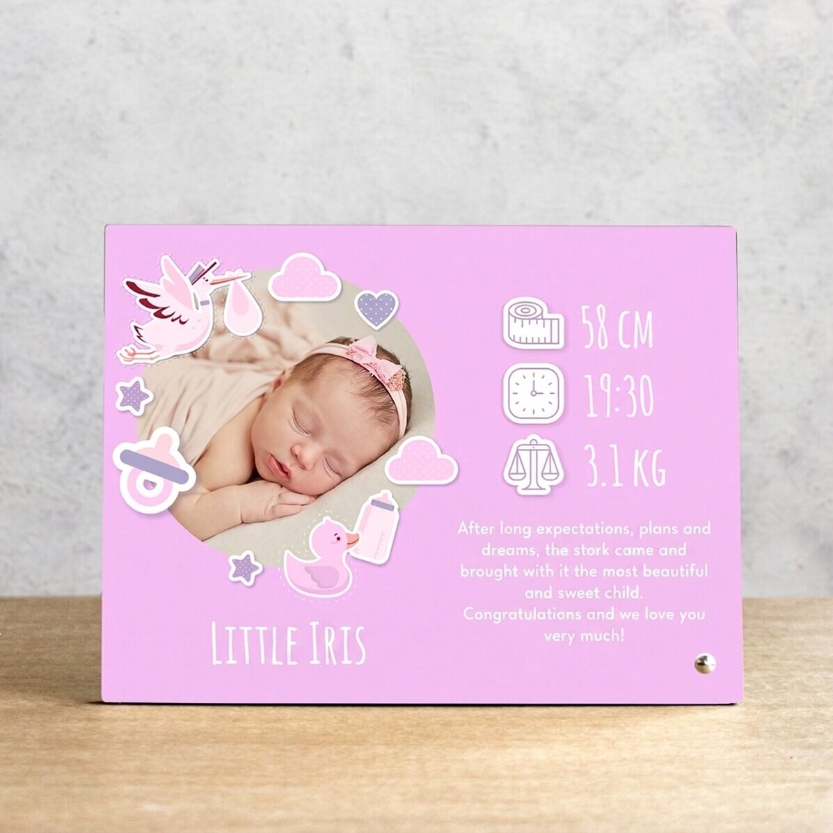 Cadre photo de bureau personnalisé avec une photo et un texte - Notre petite fille