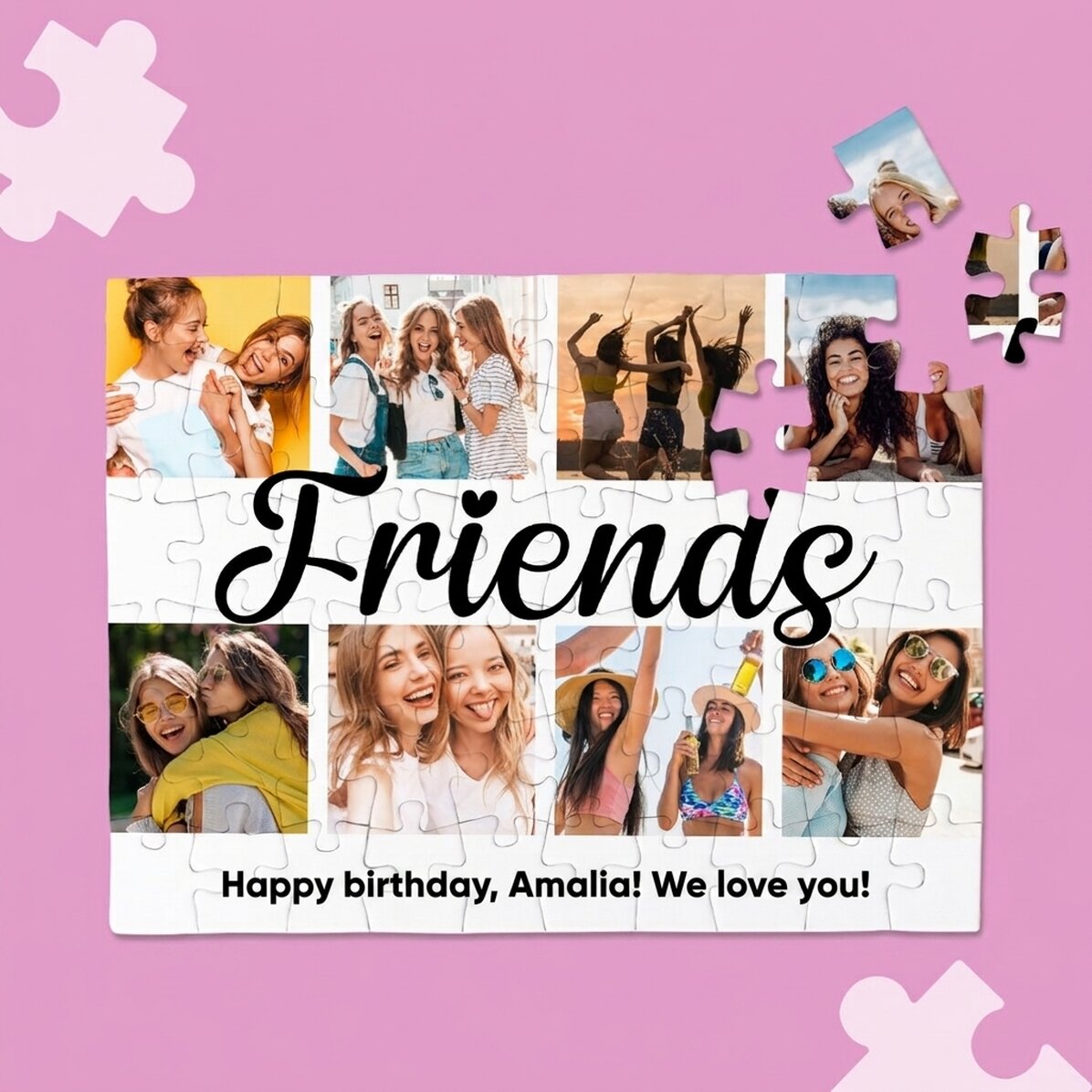Puzzle personnalisé avec 8 photos et un message