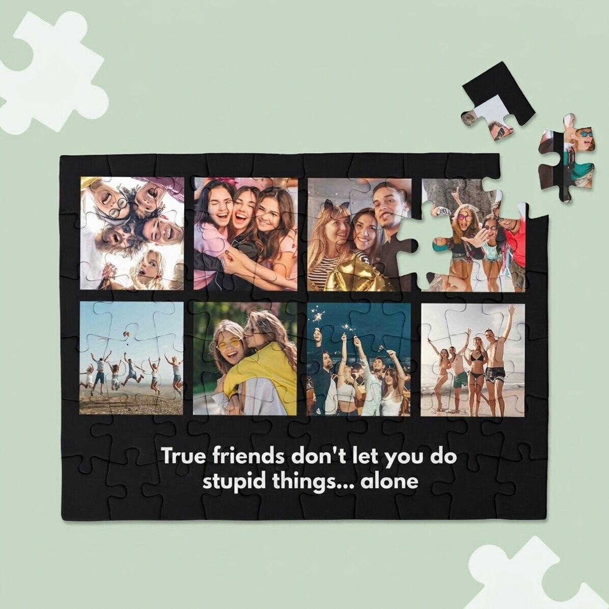 Puzzle personnalisé avec 8 photos et un texte