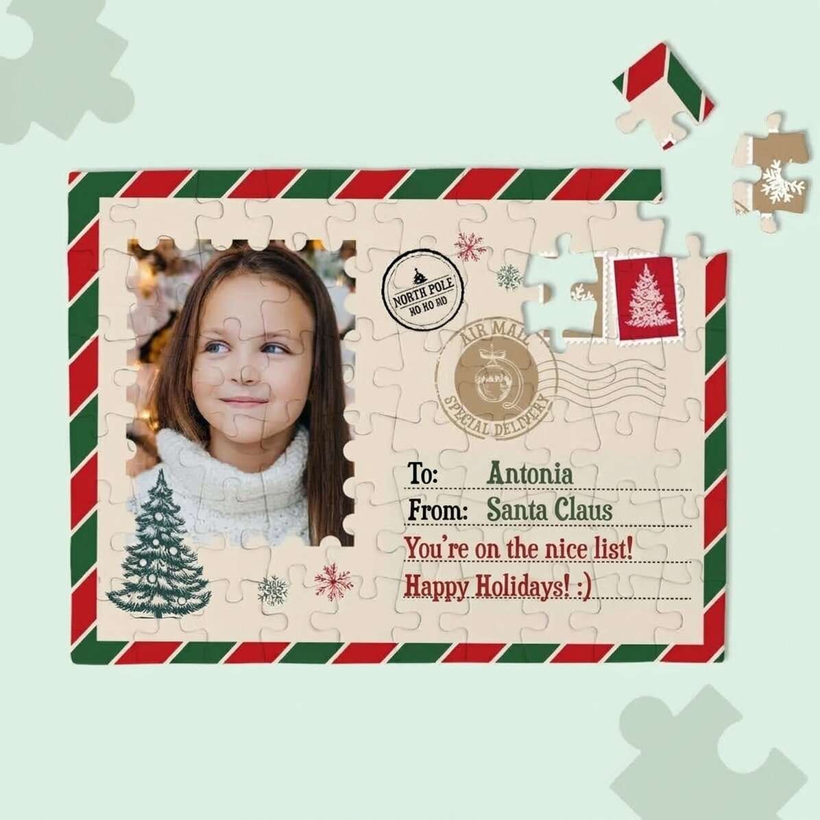 Puzzle personnalisé pour enfants avec une photo et un texte - De la part du Père Noël