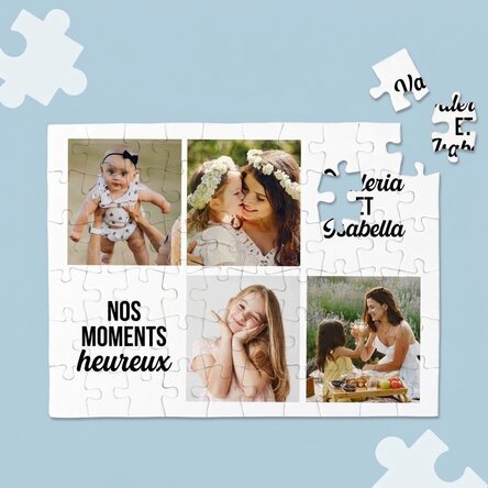 Puzzle personnalisé avec 4 photos et un texte - Moments