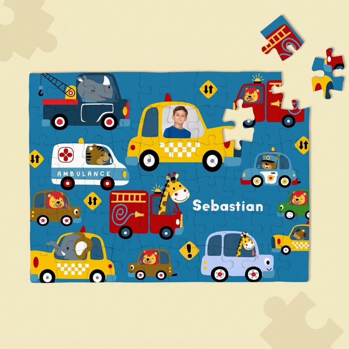 Puzzle personnalisé pour enfants avec une photo et un texte - Cars