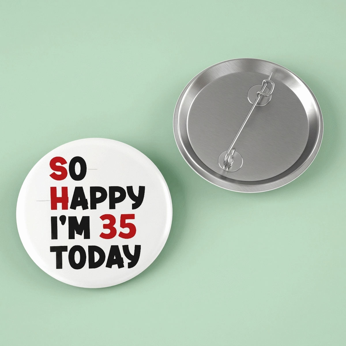 Gepersonaliseerde button met tekst - So happy