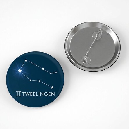 Gepersonaliseerde button met naam - Sterrenbeeld Tweelingen