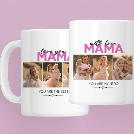 Gepersonaliseerde mok met 6 foto's en tekst - With love