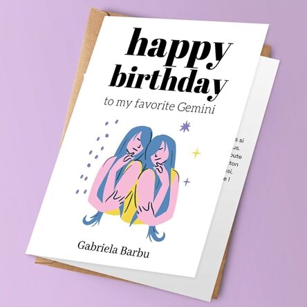 Carte de vœux personnalisée avec texte - Signe du zodiaque : Gémeaux