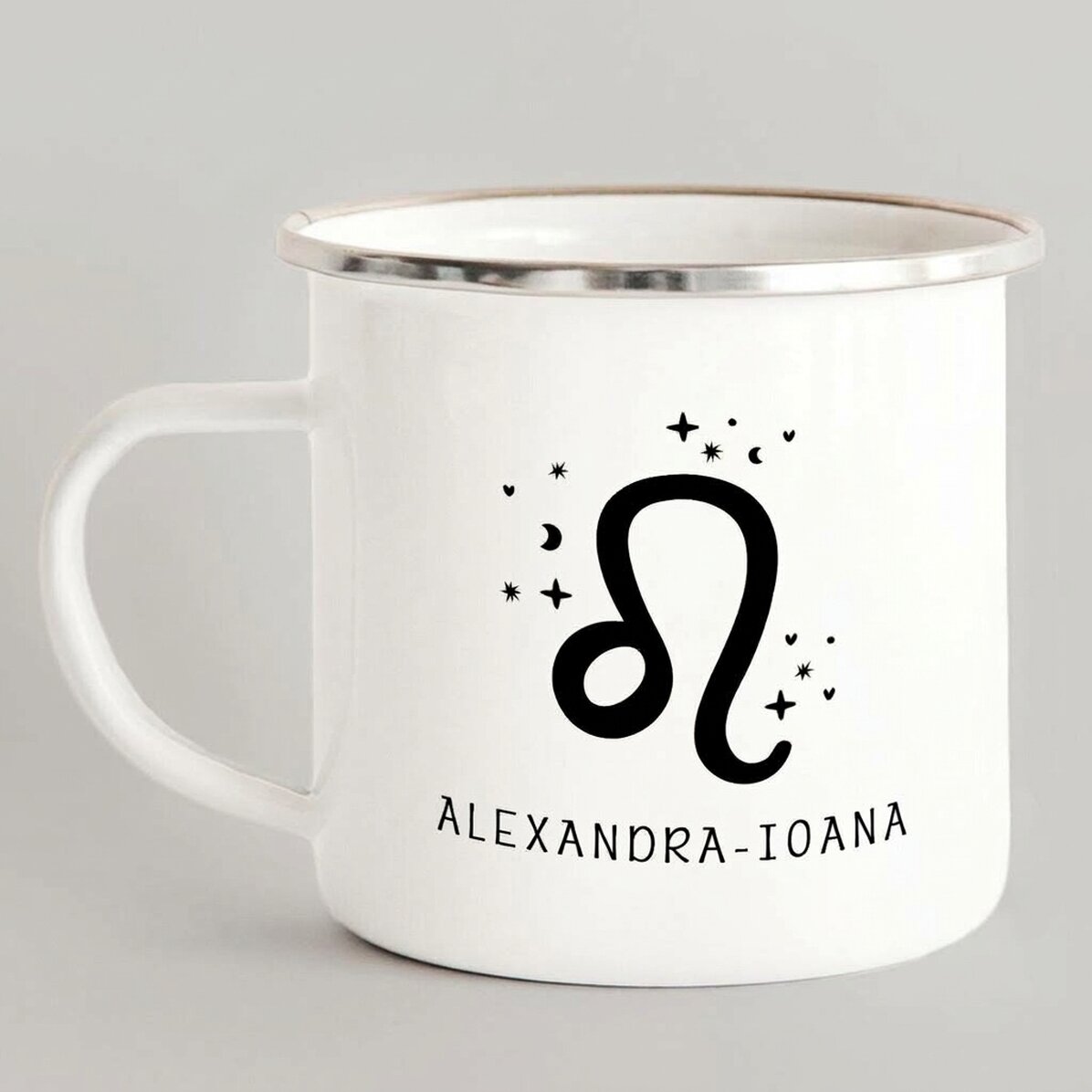 Tasse métallique émaillée personnalisée avec un message - Signe du Lion
