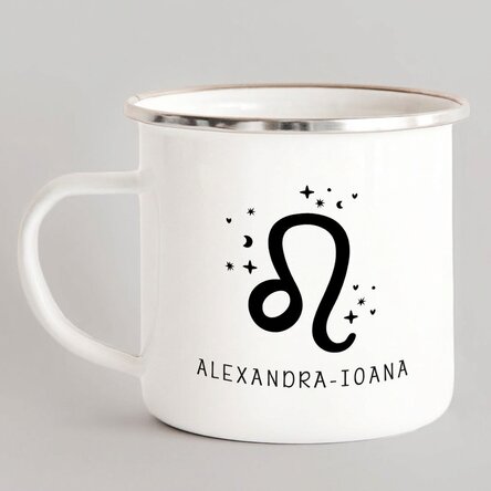 Tasse métallique émaillée personnalisée avec un message - Signe du Lion