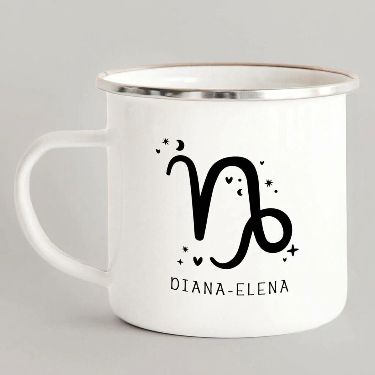 Tasse métallique émaillée personnalisée avec un message - Signe du Capricorne