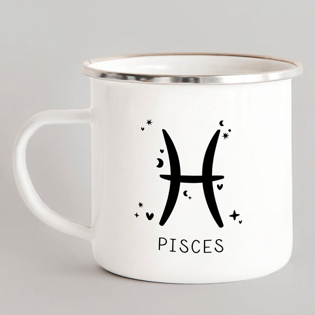 Tasse métallique émaillée personnalisée avec un message - Signe du Poisson