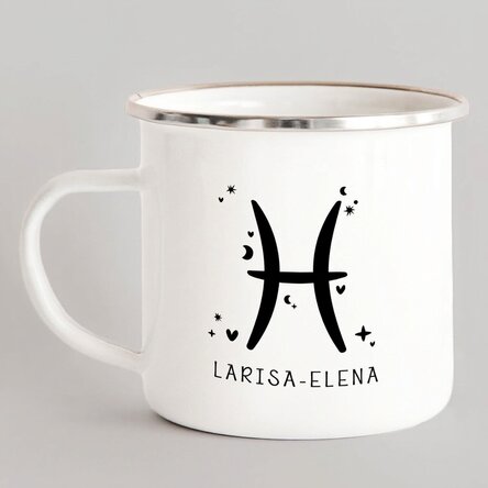 Tasse métallique émaillée personnalisée avec un message - Signe du Poisson