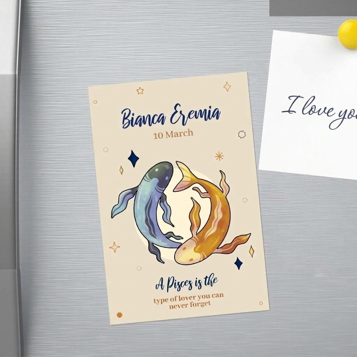 Aimant personnalisé 10 x 15 cm avec texte - Signe du Poisson