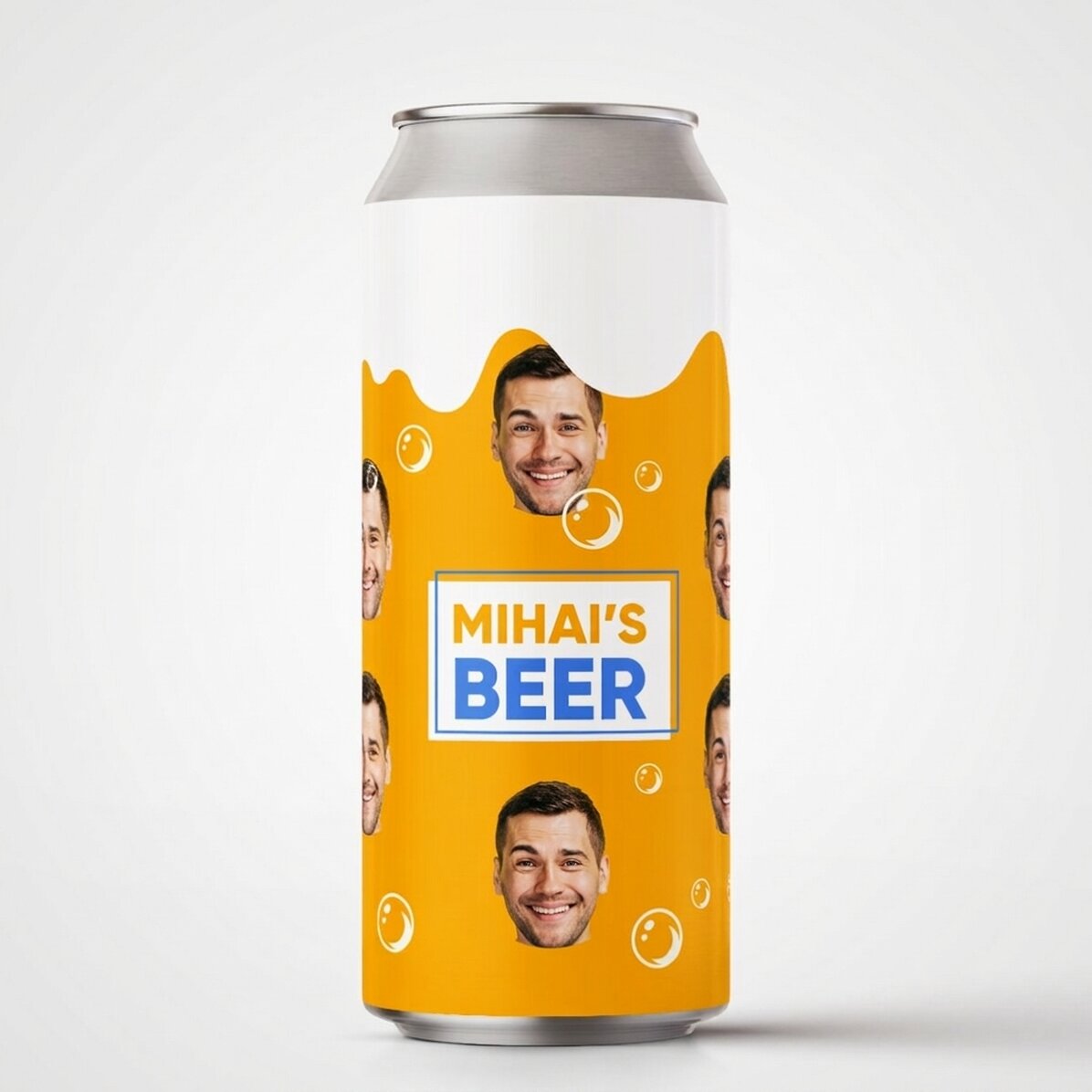 Bier in een blikje met een persoonlijke tekst en foto