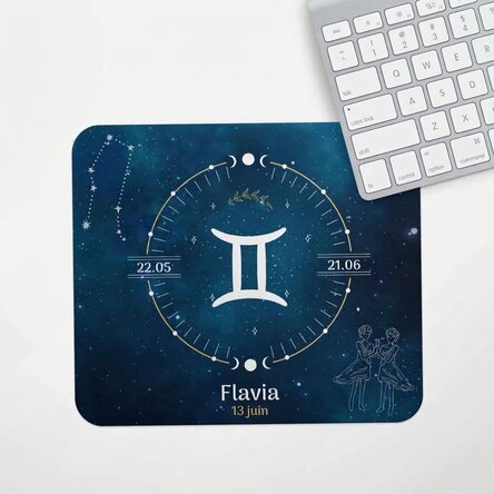 Tapis de souris personnalisé avec texte - Signe du zodiaque : Gémeaux