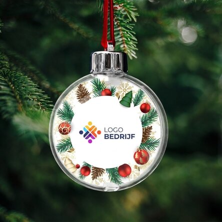 Gepersonaliseerde bol, voor- en achterkant, met logo en boodschap - Fijne feestdagen!