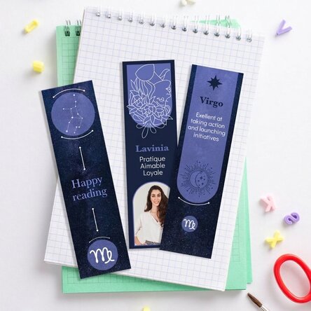 Lot de 3 marque-pages personnalisés avec message et photo - Signe de la Vierge