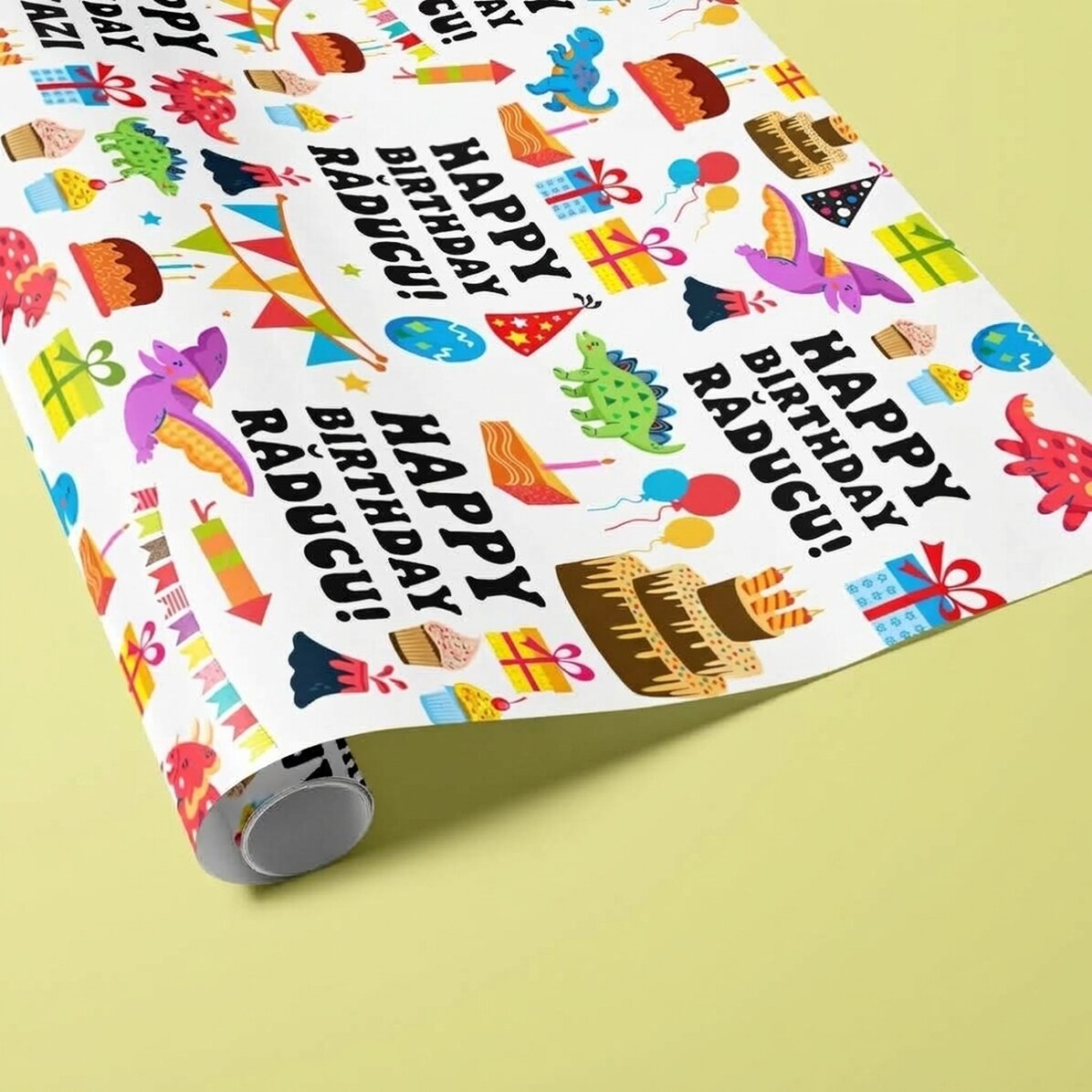 Gepersonaliseerd cadeaupapier met tekst - Het dinosaurusfeest
