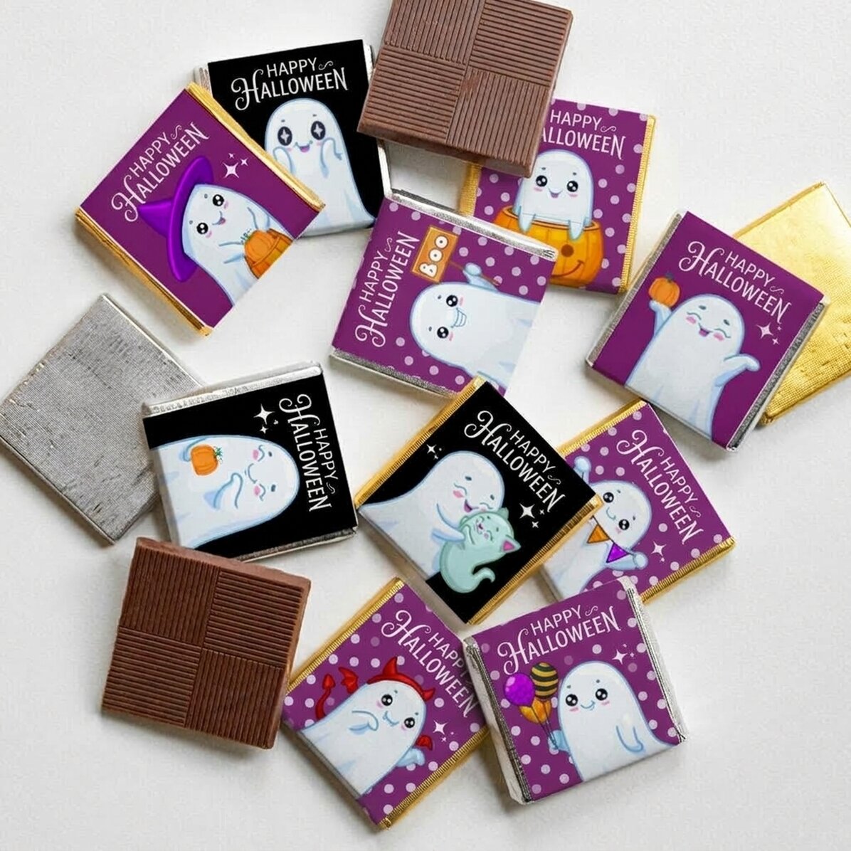 Lot de 10 mini-chocolats personnalisés avec un message - Cute Halloween