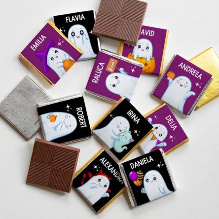 Lot de 10 mini-chocolats personnalisés avec un message - Cute Halloween