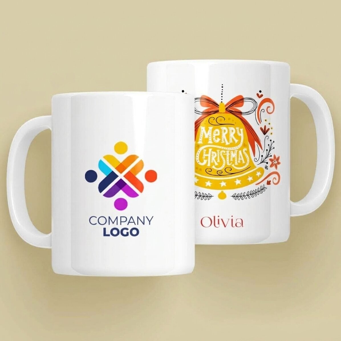 Gepersonaliseerde mok met tekst en logo - Merry Christmas-bel