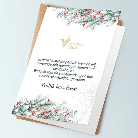 Gepersonaliseerde wenskaart, achterkant met tekst en logo - Vrolijk Kerstfeest!