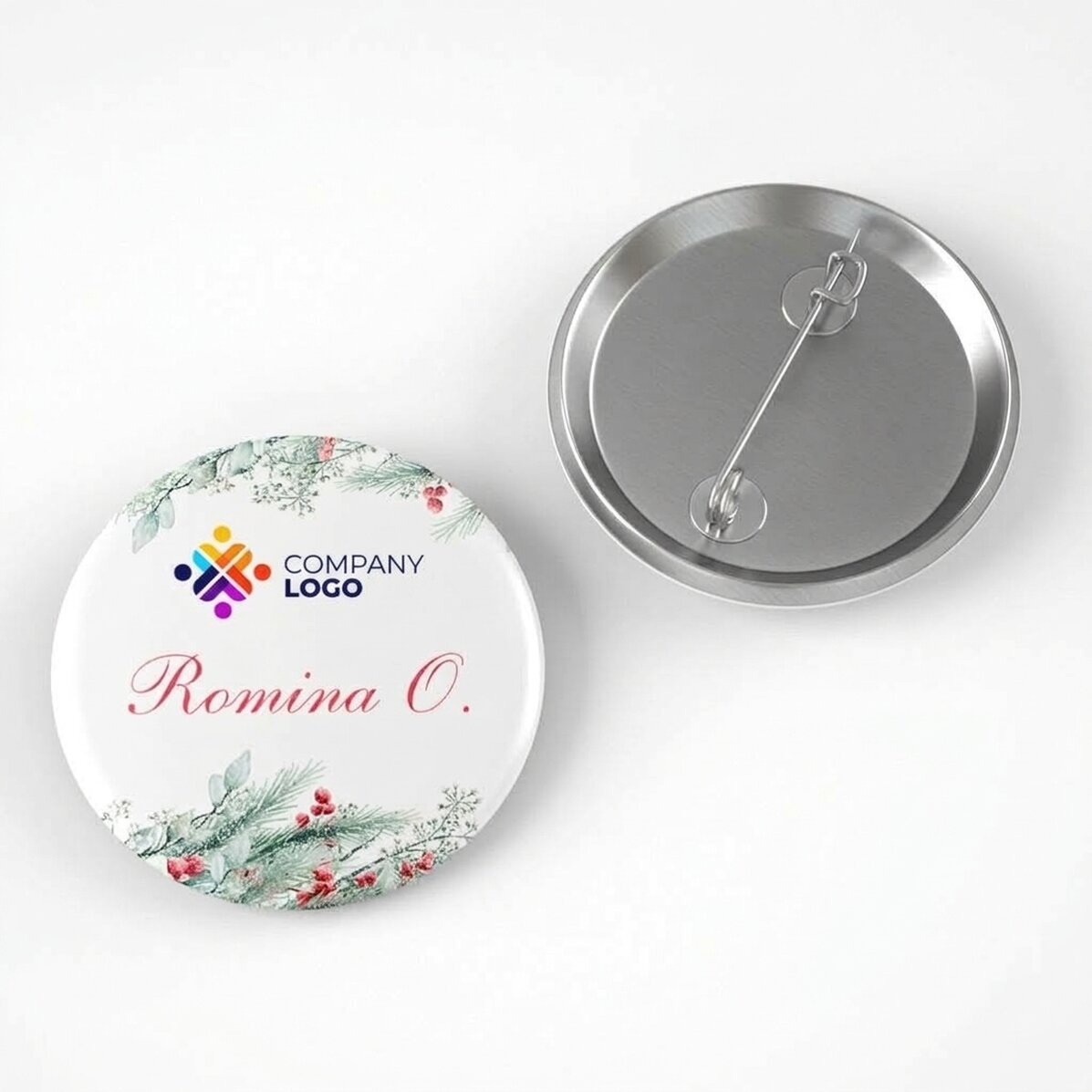 Gepersonaliseerde button met logo en naam: Vrolijk Kerstfeest!
