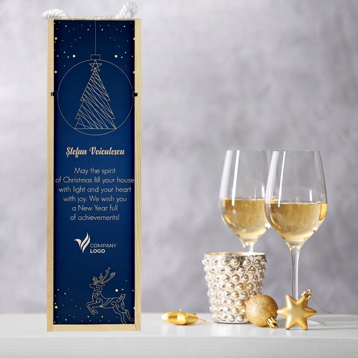 Coffret de vin personnalisé avec logo et message - Gold