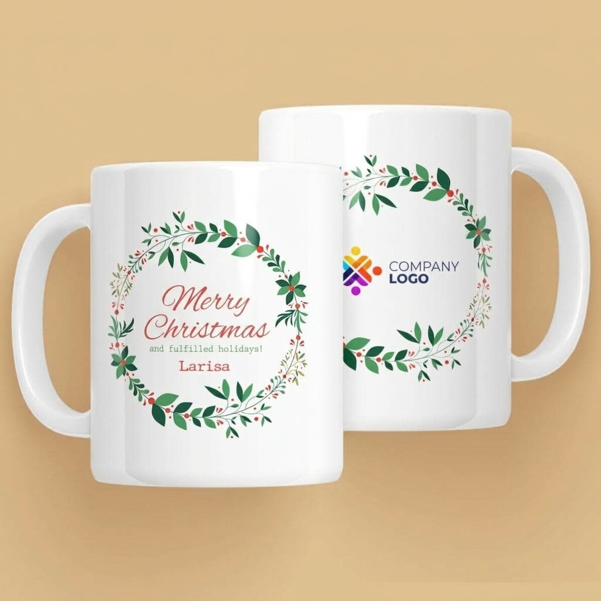 Tasse personnalisée avec texte et logo - Couronnes de Noël
