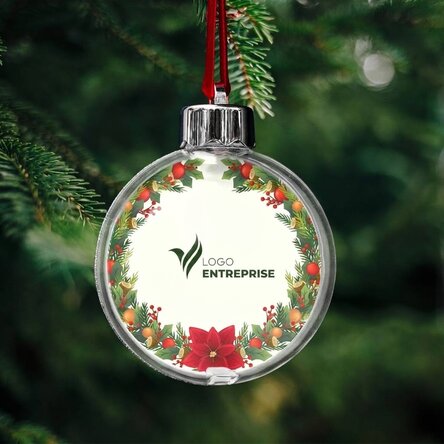 Boule de Noël personnalisée recto-verso avec logo et message - Joyeux Noël !