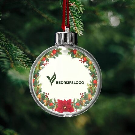 Gepersonaliseerde bal met logo en boodschap aan beide zijden - Vrolijk Kerstfeest!