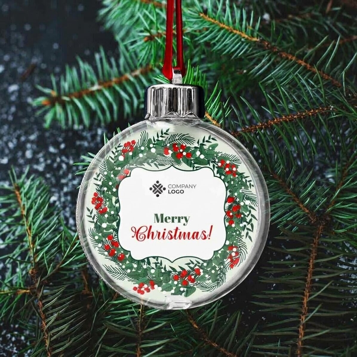 Gepersonaliseerde kerstbal met logo en boodschap - Merry Christmas!