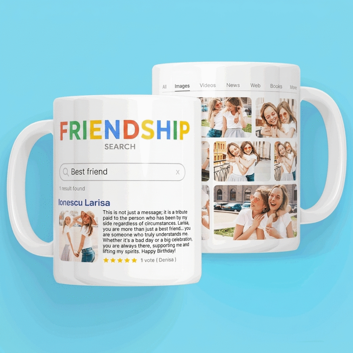 Tasse personnalisée avec 9 photos et un texte - Recherche