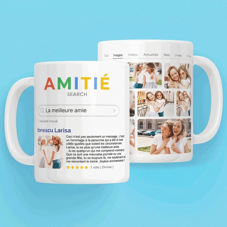 Tasse personnalisée avec 9 photos et un texte - Recherche