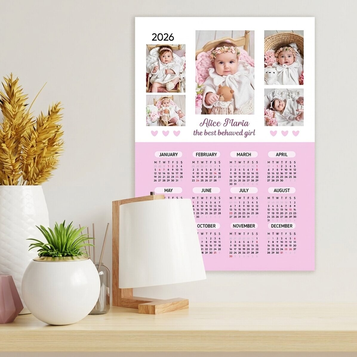 Affiche-calendrier personnalisée avec 5 photos et un texte - Bébé