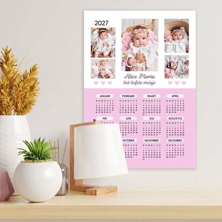 Gepersonaliseerde kalenderposter met 5 foto's en tekst - Baby