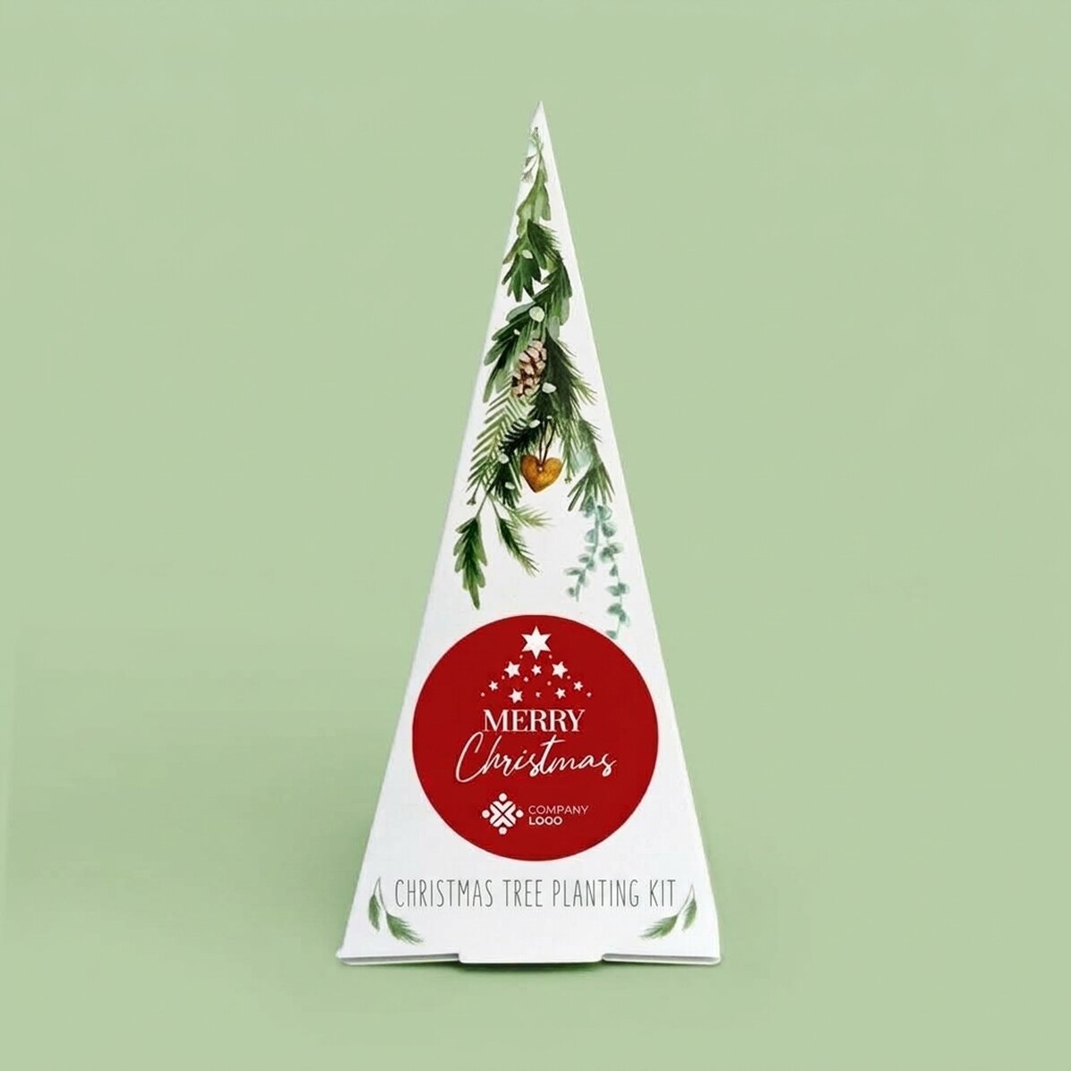 Plantpakket voor kerstboom, gepersonaliseerd met logo en boodschap