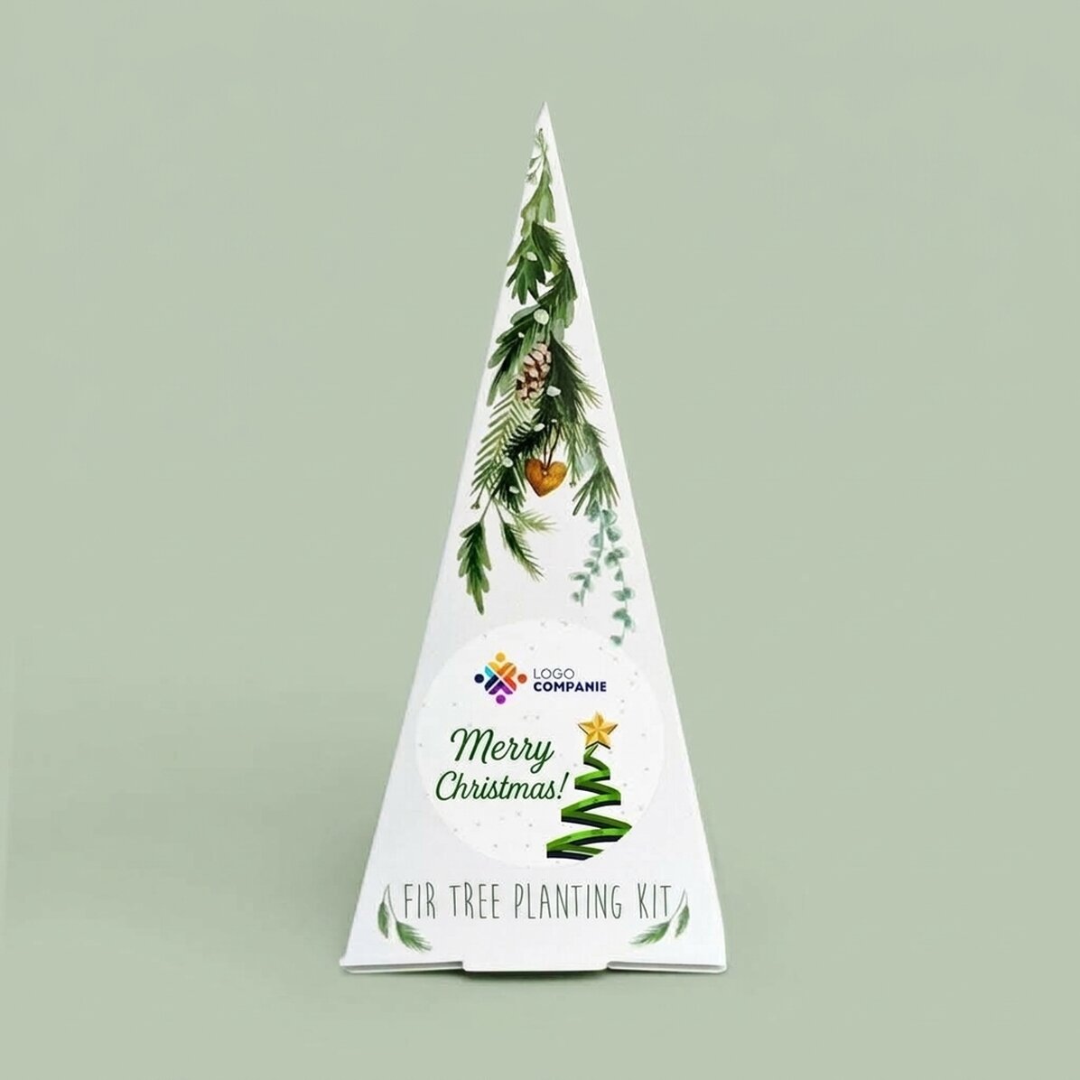 Gepersonaliseerde kerstboom-plantkit met logo en boodschap - Vrolijk Kerstfeest