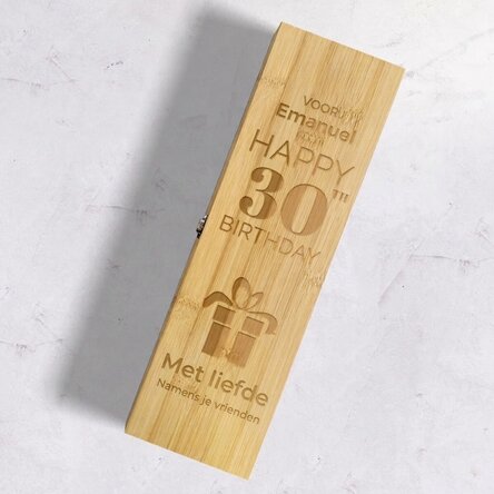 Bamboe wijnkist met accessoires, gepersonaliseerd met een boodschap - Happy Birthday Gift