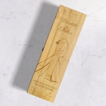 Coffret à vin en bambou avec accessoires, personnalisé avec un message - Mariage